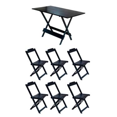 Imagem de Conjunto Mesa De Madeira Dobravel 1,20X70 Preto 6 Cadeiras - Preto