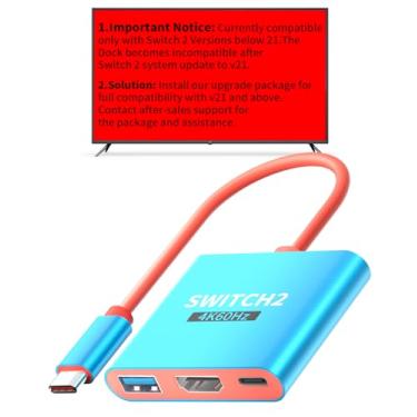 Imagem de YIGORN Switch 2 TV Dock Docking Station for Nintendo 2,Portable 2025 New Models Adapter Support 4K/60HZ Switch 2 TV Dock Mode, (Blue and Red)