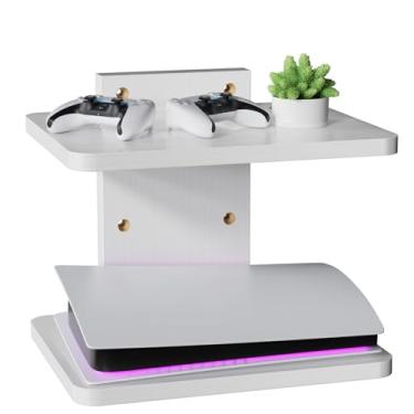 Imagem de WALI Prateleira de TV flutuante, comporta até 10 kg, prateleiras de madeira montadas na parede sob prateleira de TV para leitores de DVD, caixas de cabo, roteadores, consoles de jogos, acessórios de