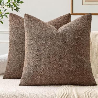 Imagem de EMEMA Pacote com 2, 50,8 x 50,8 cm, capas de almofada texturizadas com detalhe macio e aconchegante, fronhas decorativas de café escuro para sofá, cadeira, quarto, sala de estar, decoração de casa