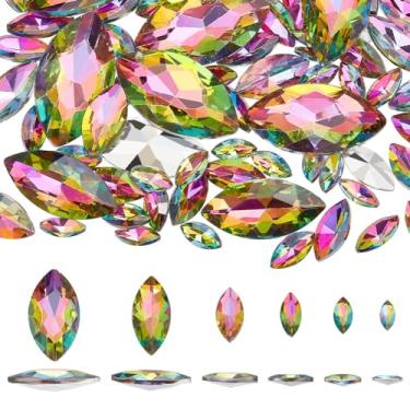 Imagem de FINGERINSPIRE 94 peças de strass de vidro olho de cavalo, 6 tamanhos de strass pontiagudo colorido em forma de marquise pedra facetada joia de cristal embelezamento com parte traseira banhada para