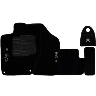 Imagem de Jogo Tapete Automotivo Carpete + Lixeira Citroen C4 Pallas 2008 à 2013 Soft Logo Bordado Preto 6 Pçs