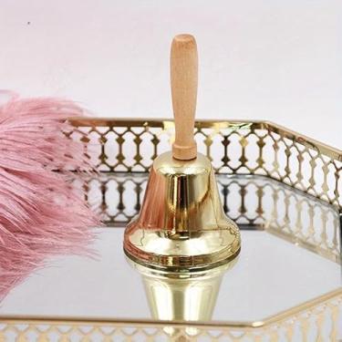 Imagem de Sino de mão de Natal dourado cor vermelha Papai Noel suprimentos de feriado criativo Jingle Bells suprimentos de festa decoração de Natal (dourado)