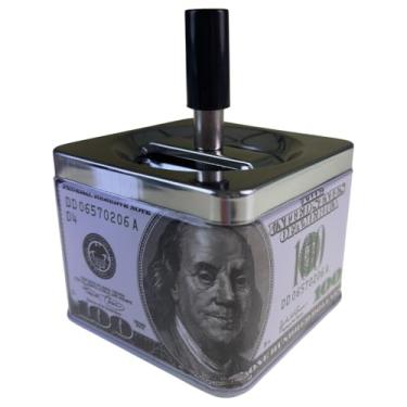 Imagem de Cinzeiro Com Tampa Basculante Giratória Reservatório Inox Sem Cheiro Quadrado Várias Estampas (Estampa Dinheiro - MOD A, 3)