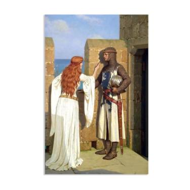 Imagem de Edmund Leighton impressão em tela The Shadow por reproduções de pinturas famosas Edmund Leighton pôster arte de parede para sala de estar quarto decoração de parede 60 x 40 cm (24 x 16 polegadas) sem