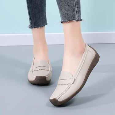 Imagem de Mocassins femininos confortáveis e leves sem cadarço para negócios casuais para trabalho, escritório, sapatos de caminhada para uso diário, mocassim para dirigir, Bege, 36