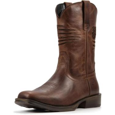 Imagem de SUREWAY Botas masculinas de trabalho caubói ocidental de 25,4 cm, bico quadrado, couro de flor integral premium, soldada Goodyear, superior resistente a óleo/escorregão/água, Bico macio envelhecido