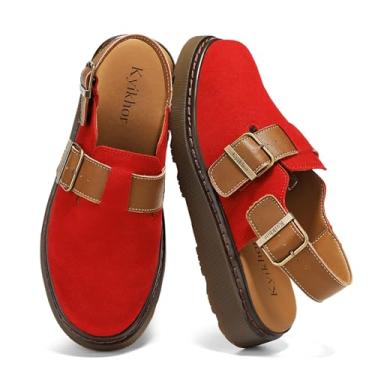 Imagem de KYIKHOR Mocassim feminino de camurça sem cadarço|Tamancos de camurça genuína para mulheres|Palmilha confortável de couro Mules sapatos de batata com alça traseira | Sapatos sociais casuais de