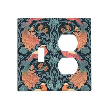 Imagem de SgEdao Capas de tomada decorativas Morris Plants Leaves Orange Peacock 2 Gang Wall Plate Cover Single Toggle Duplex Combo Two Switch Light Switch Cover Plate Jumbo GFCI Faceplate for Home Decor