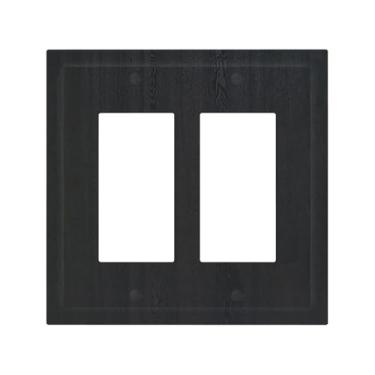 Imagem de Nadoabtm Capas de tomada decorativas vintage textura de madeira preta rústica 2 gangues dupla GFCI Rocker painéis elétricos de parede placa de cobertura de interruptor de luz para decoração de casa de