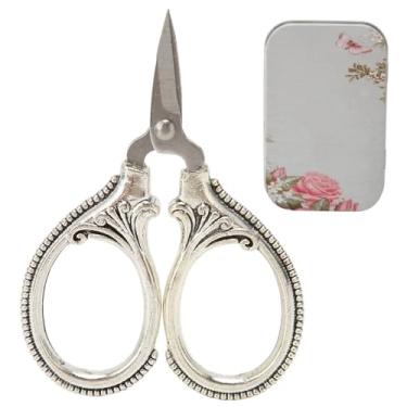 Imagem de Tesoura de aço inoxidável pequena tesoura de bordado vintage portátil para costura, artesanato, arte, corte de ponto cruz, ferramentas feitas à mão (bronze prateado)