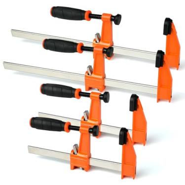 Imagem de WiseLifeTech Pacote com 4 braçadeiras de madeira resistentes, conjunto de 2 grampos de barra de 30,5 cm, conjunto de 2 grampos F, capacidade de 272 kg de garganta, cabeça de gatilho deslizante de