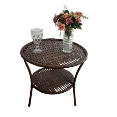 Imagem de Mesa De Centro Em Junco Sintético Fibra Vime Mesinha Retrô De Canto Mesa De Varanda Sacada