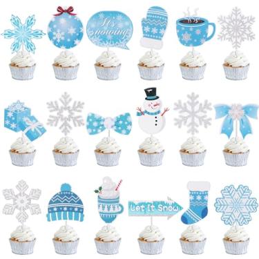 Imagem de 36Pcs Winter Party Decorations Snowflake Cupcake Toppers Baby Is Cold Outside Snowman Cupcake Topper Picks for Frozen Winter Theme Party It's Snowing Birthday Party Christmas Baby Shower Supplies