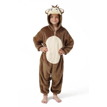 Imagem de DILUFUN Fantasia infantil de macaco para meninos e meninas, pijama de uma peça, macacão de animal engraçado de Halloween, fantasia de cosplay, macaco 7-8 anos
