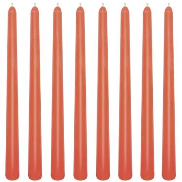Imagem de Pacote com 8 velas de 25,4 cm laranja queimado, castiçais sem cheiro para decoração de casa, 6 a 7 horas de queima