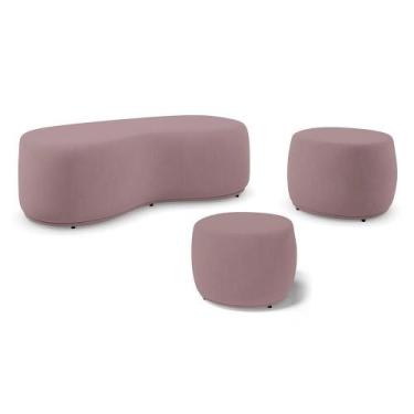 Imagem de Conjunto 03 Puffs Decorativos Living Aisha Orgânico Veludo Rosê - Abma