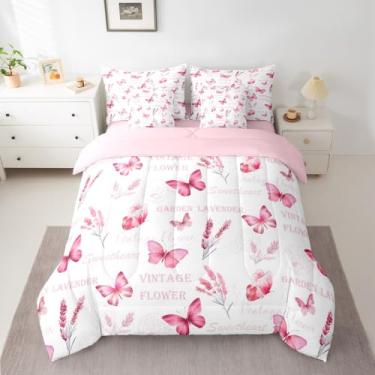 Imagem de Feelyou Conjunto de edredom King de borboleta com 7 peças, decoração de quarto rosa, microfibra leve e macia