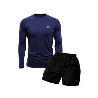 Imagem de Conjunto Camiseta Manga Longa Dry Proteção Uv e Short Mauricinho Academia Verão Básico-Masculino