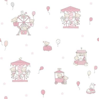 Imagem de Papel De Parede Lullaby Carrossel Rosa 2202 - Rolo 10m X 0,53m