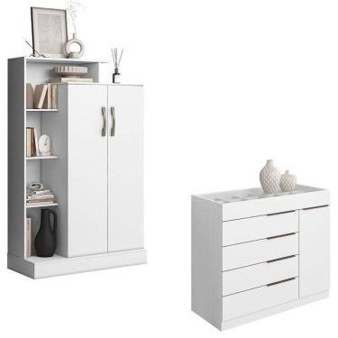 Imagem de Cômoda Sapateira Sevilha 2004147 E Armário Multiuso Florença 2000199 Branco Brilho - Aramóveis