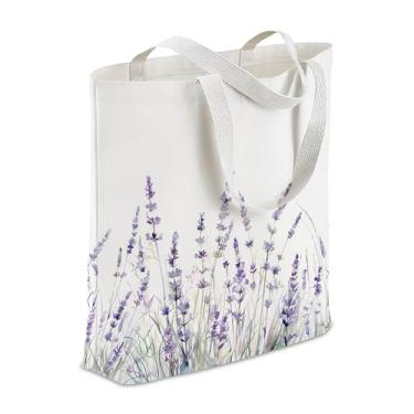Imagem de BPVBPV Sacola de Lavanda, Lona Lavanda, Sacolas de Presente Reutilizáveis para Compras de Mercearia com Alças para Mulheres