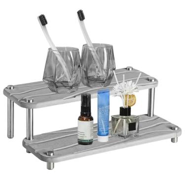 Imagem de Bandeja de pia de diatomita com 2 camadas, suporte de copo absorvente de água, organizador que economiza espaço com pernas de metal