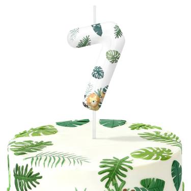 Imagem de Velas de aniversário de animais selvagens para bolo, velas número 7, decorações de aniversário, suprimentos de festa, topo de bolo safári na selva para decorações de festa temática para meninos e