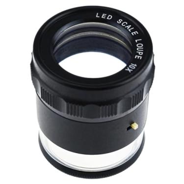 Imagem de Lupa de ampliação 10x com grade de escala e luz LED, lente de vidro óptico para medição e inspeção precisas,