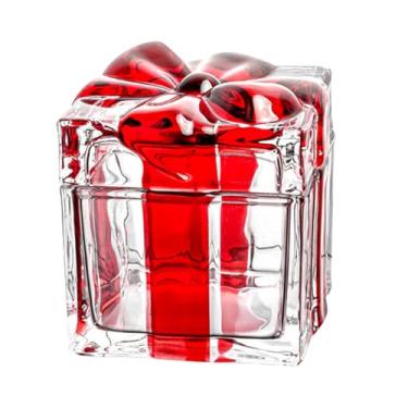 Imagem de Jiawu Frasco de Biscoitos, Frasco de Vidro de Natal Com Tampa, Prato de Doces Em Forma de Caixa de Presente, Recipiente Hermético de Armazenamento de Alimentos para (4,13x4,13x4,13 pol. Vermelho)