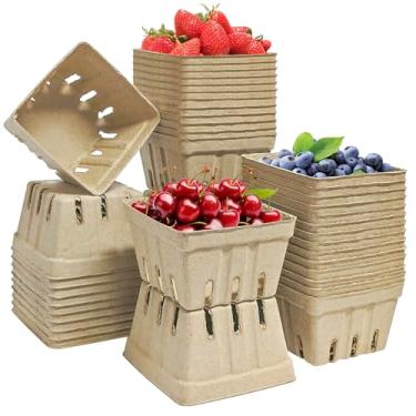 Imagem de Cesta pequena de fibra de polpa natural, 45 peças, pequena cesta ventilada para colheita de frutas e vegetais