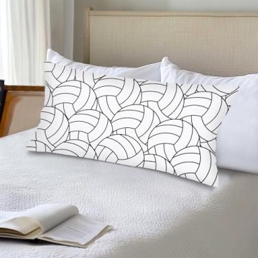 Imagem de Capas de almofada lombar esportiva de vôlei 50 x 101 cm preto e branco capa de travesseiro de corpo longo para cama, tema esportivo, tamanho king size com fecho de envelope, capa de almofada