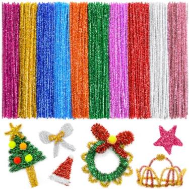 Imagem de 200 peças em 10 cores com glitter, limpadores de cachimbos, limpadores de cachimbo com glitter, hastes de chenille, limpadores de cachimbos para artesanato, artesanato de limpeza de cachimbos