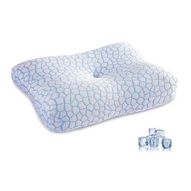 Imagem de GiuMsi Almofada de espuma viscoelástica para alívio da dor no pescoço e suporte cervical, travesseiro de contorno refrescante tamanho queen com altura dupla, ortopédico ergonômico para dorminhocos