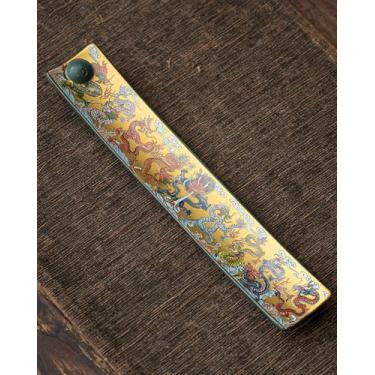 Imagem de TEAVOR Suporte de incenso chinês com apanhador de cinzas - Queimador de incenso de cerâmica com pintura antiga, para meditação zen, decoração de casa e presente