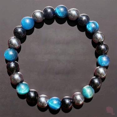 Imagem de Pulseiras para mulheres e homens, incrível pedra preciosa azul claro olho de gato pulseira com contas de proteção tripla pulseiras artesanais joias, Medium, Cristal, Sem Pedra Preciosa