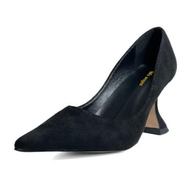 Imagem de wo wagas Sapatos femininos elegantes com salto médio bico fino sem cadarço para formatura, escritório, tamanho 4-16 EUA, Preto, 41