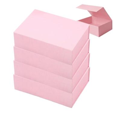 Imagem de Caixa de presente dobrável rosa com tampas de fecho magnético 26 x 19 x 8 cm, Pacote com 5 caixas decorativas dobráveis ​​retangulares para casamento, Natal, presente de aniversário