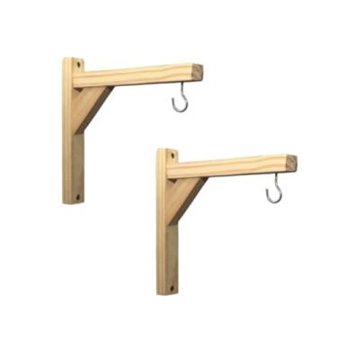 Imagem de Kit Mão Francesa Madeira Pinus Suporte De Madeira Plantas Prateleira Gancho 20x20cm + Parafusos - Ideal para Varanda, Jardim e Decoração de Parede(02 Unidades - Com Gancho)