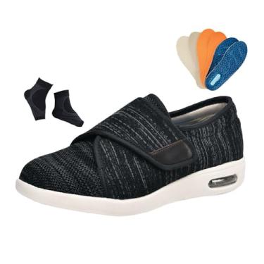 Imagem de Calçado Masculino Confortável ​Diabéticos, Calçado Ajustável Em Couro Respirável Para Diabéticos Com Artrite E Edema Para Homem, Casa Acolhedora E Antiderrapante Artrite Edema Idosos(Black Gray,46 EU)