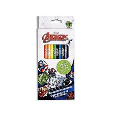 Imagem de Marvel Vingadores 12 lápis de colorir de jornal reciclado com 2 folhas de adesivos bônus da greenre- Programa Under Tree Pnating