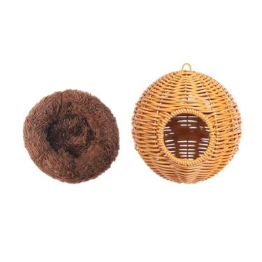 Imagem de Baoblaze macio para papagaios, cama quente e aconchegante para agapornis, de imitação de rattan para pássaros, ideal para dormir, como conures, Marrom Escuro