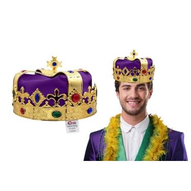Imagem de Nicky Bigs Novelties Coroa de rei real para adultos - chapéu de formatura de princesa príncipe - acessório de fantasia de Halloween, roxo/dourado, tamanho único