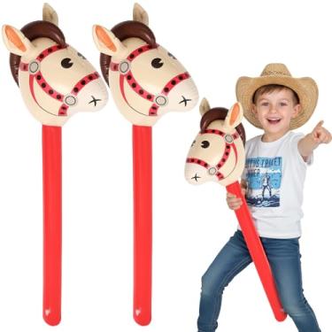 Imagem de 2 balões infláveis de cabeça de cavalo, balões infláveis bege 94 cm, balão inflável de bastão de pônei para cowboy ocidental, chá de bebê, decorações de festa de aniversário (bege - 2 peças)