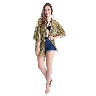 Imagem de Fantasia de Carnaval Kimono Paetê Feminino Adulto Com Top