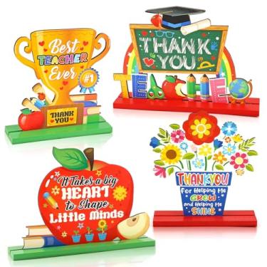 Imagem de HOWAF 4 peças de centro de mesa de apreciação de professores, agradecimento, professores, letreiro de madeira, presente de agradecimento, para casa, escola, sala de aula, mesa, decoração, presente de