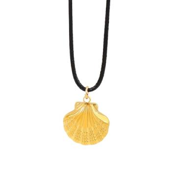 Imagem de Modpide Colar gargantilha com pingente de concha concha de couro ajustável joia de praia de verão para mulheres, Aço inoxidável, Sem Pedra Preciosa