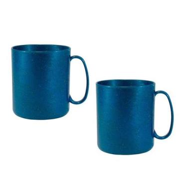 Imagem de Kit 2 Canecas Redonda Fibra Madeira Azul 400Ml - Bb Store