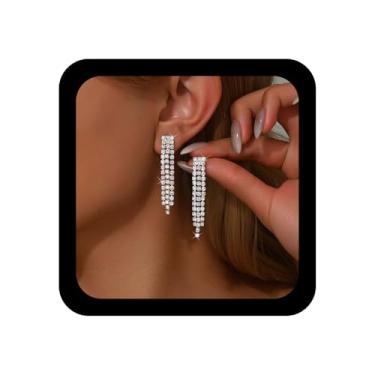 Imagem de Xduargs Brincos Boho Strass Borla Brincos de Corrente de Cristal de Casamento Brincos de Borla de Cristal Brincos de Strass Lustres de Casamento Acessórios para Mulheres (Estilo A), Zinco, Sem pedra
