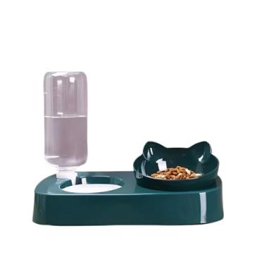 Imagem de Comedouro E Bebedouro Duplo Automático Para Pets Cachorro E Gatos 2 Em 1 300gr/500ml Tigela Elevada(GATINHO VERDE ESCURO)
